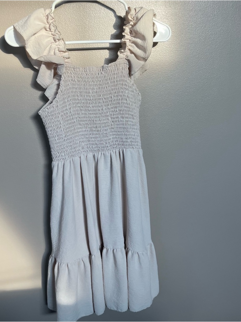 SHEIN Cream Ruffle-Strap Smocked Mini Dress